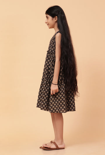 Edie Black Ajrakh Print Cotton Dress